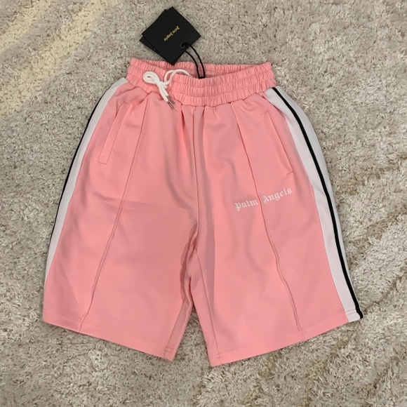 Palm Angels Pink & White Striped Track Print Logo Shorts Men’s Size’s S, M, L